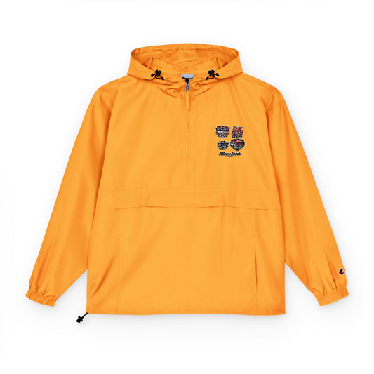 Packable Anorak Jacket — Orange Windbreaker with Floral Crest